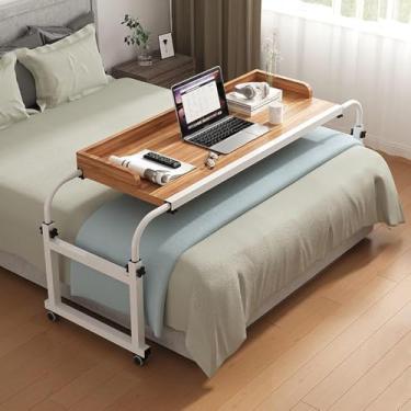 Imagem de Mesa De Cama De Hospital, Mesa De Computador Sobreposta Com Rodas, Mesa Sobreposta Com Rodas Com Altura Ajustável Para Trabalho Diário De Relaxamento, Wood