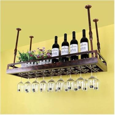 Imagem de Prateleiras de vinho, casa/bar retro industrial metal vintage bar montado na parede, suporte para pendurar copo de vinho, prateleira de copo sob o armário, restaurante café cozinha/preto/100 cm