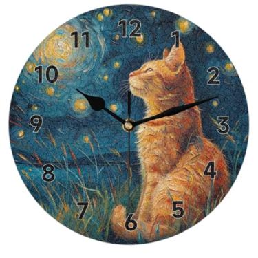 Imagem de JIEDFEJUI Relógio de parede de gato 24 cm relógios de parede silenciosos operados por bateria relógios redondos sem tique-taque para sala de estar cozinha quarto decoração presente