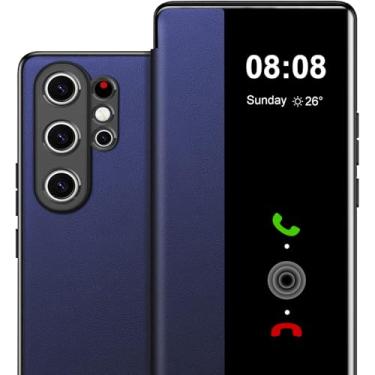 Imagem de Capa flip de couro para Samsung S25 Ultra Clear S-View, para Samsung Galaxy S25 Ultra, capa protetora de janela inteligente, capa protetora à prova de choque Galaxy S25 Ultra 5G, visão clara