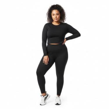 Imagem de Calça Legging Preta Plus Size Feminina Còs Alto Tecido Respirável G1 e