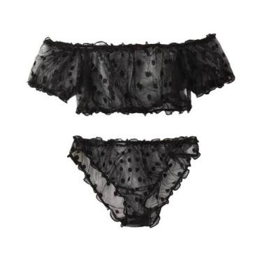 Imagem de Conjunto De Top E Calcinha Com Estampa De Poá Semi-Transparente Para M