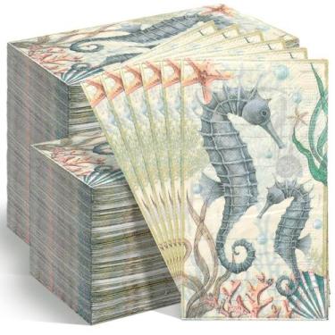 Imagem de Toalha de papel para hóspedes Jetec Summer Napkins Blue Seahorse x200