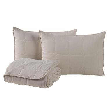 Imagem de Kit Cobre Leito Colcha Lunar Casal 3 Peças 400 Fios Matelado Dupla Face - Bege - 100% Poliéster