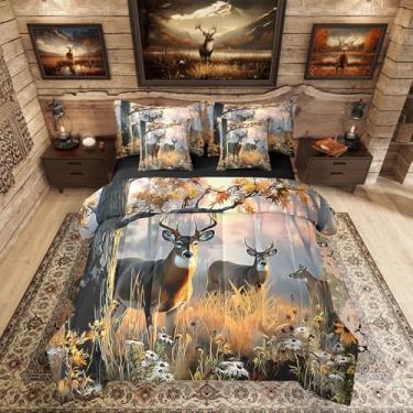 Imagem de Erosebridal Conjunto de edredom de veado fofo para crianças, meninos e meninas, tamanho Queen - Jogo de cama de cervo na floresta com estampa de animais selvagens, casa de fazenda, chaleira rústica