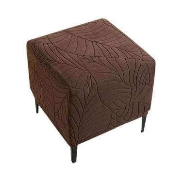 Imagem de Capa Elástica Jacquard De Cor Sólida Para Puff Quadrado, Antiderrapant