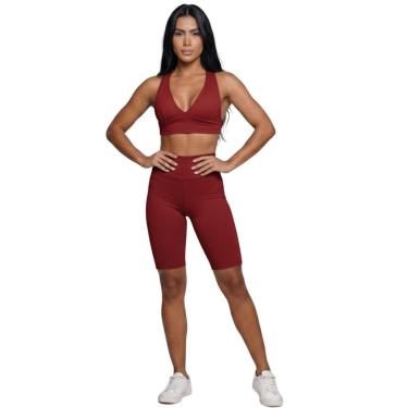 Imagem de Conjunto Top Bojo e Bermuda Ciclista Vekyo Roupa Para Academia Treino Moda Fitness Musculação-Feminino