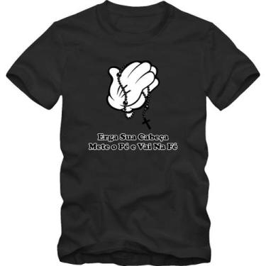 Imagem de Camiseta Masculina Estampa Samba Fé Mãos com Terço Algodão Manga Curta