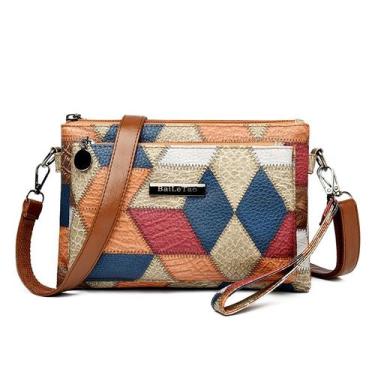 Imagem de Bolsa Messenger Color Block em couro patchwork para mulheres - yiweisa