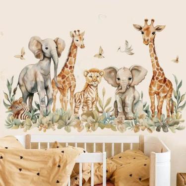 Imagem de Adesivos de parede em aquarela Animais Girafa Elefante Tigre Leão - Yi