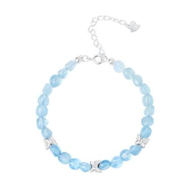 Imagem de Pulseira S925 em prata esterlina borboleta com miçangas de água-marinh