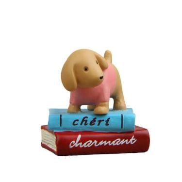 Imagem de Decoração de jardim em miniatura Resin Dog on Books Creative - Yiweisa