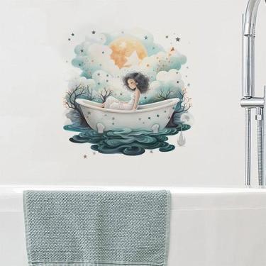 Imagem de Adesivos de parede Cartoon Bathtub Girl PVC 30x30cm Banheiro - yiweisa