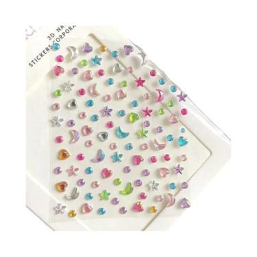Imagem de Adesivos Kawaii 3D Com Strass Em Formato De Estrela, Lua E Coração Par