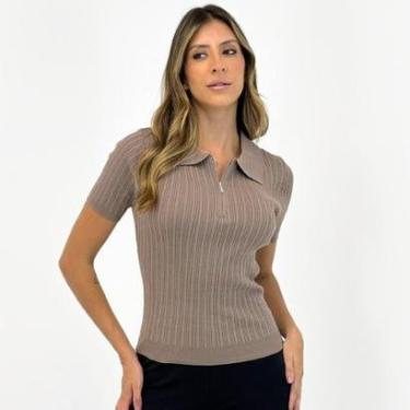 Imagem de Camisa Polo Mamô em Tricot Canelada Manga Curta Feminina-Feminino