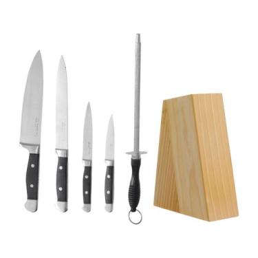Imagem de Jogo de Facas Corneta Inox com Cepo Premium - 5 Peças