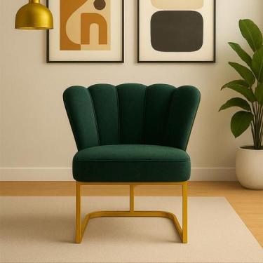 Imagem de Cadeira Decorativa Pétala Veludo Base Metal Sala de Jantar - Impactus 