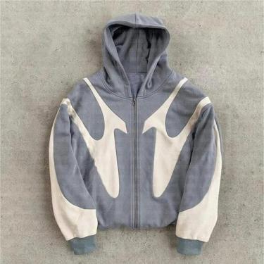 Imagem de Moletom Feminino Oversized Y2K Retrô Com Patchwork Bordado Estilo Góti