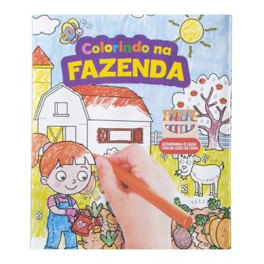 Imagem de Livro de Colorir Infantil Fazenda c/ 6 Gizes de Cera Lavável - BS Toys