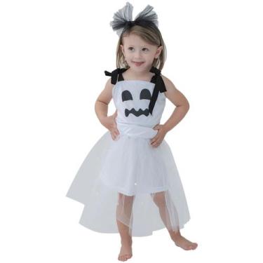 Imagem de Vestido Infantil Fantasia Menina Halloween Fantasma Tiara - anjo da ma