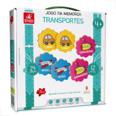 Imagem de Jogo da Memória dos Transportes com 24 PÇ Feito em Madeira Brincadeira