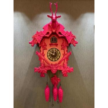 Imagem de Relógio Cuco de Parede Madeira Laqueada Pink Bird Time 90cm - Urban
