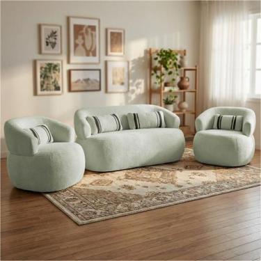 Imagem de Namoradeira e 2 Poltronas Orgânica Chloe Boucle com Almofada Plumante 