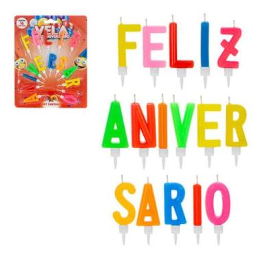 Imagem de Vela Letras Feliz Aniversário Colorida 16 Peças Para Bolos - ARTFANTAS