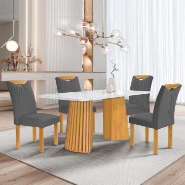 Imagem de Conjunto Mesa Stella Ripada 120cm com 4 cadeiras Stella tampo Smart Plus com Vidro