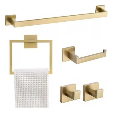 Imagem de Kit Acessórios Banheiro Dourado Gold 5 Peças Aço Inox 304
