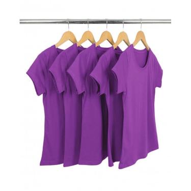 Imagem de Kit 5 Camisetas Femininas de Algodão Premium Baby Look Básica Lisa-Feminino