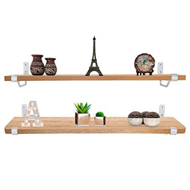 Imagem de Kit Jogo 2 Prateleiras De Parede Zurique Mdf 60cm x 15cm Branca/Jade