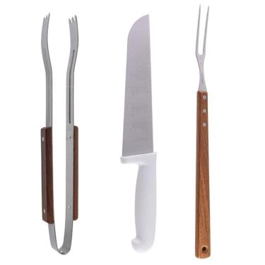 Imagem de Kit Churrasco 3 Peças com Faca, Pegador Garfo Trinchante 