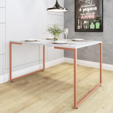 Imagem de Mesa de Jantar 4 Lugares 135cm Industrial Aço Tampo em BP Porto Espresso Móveis Branco/Cobre