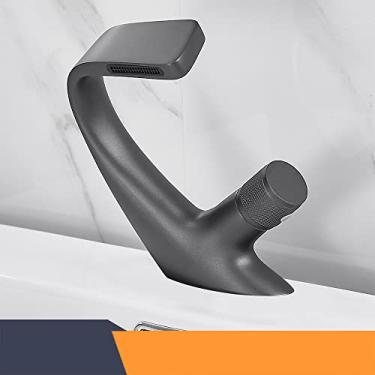 Imagem de Torneiras de lavatório preto fosco torneira misturadora de banheiro de latão torneira de lavatório alça única único furo elegante guindaste, cinza, China