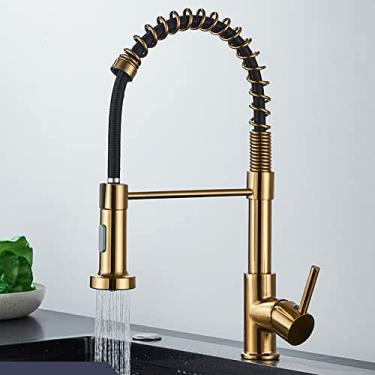 Imagem de Torneira de pia de cozinha preto fosco Torneira de cozinha pull down Single Hand Mixer Tap 360 Rotação Torneira Cozinha Torneira Mixer, Brushd Gold,China