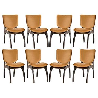 Imagem de Kit 8 Cadeiras Estofada Irlanda 50 x 86 Cm Madeira Maciça Tabaco Suede Terracota L79 - RMI