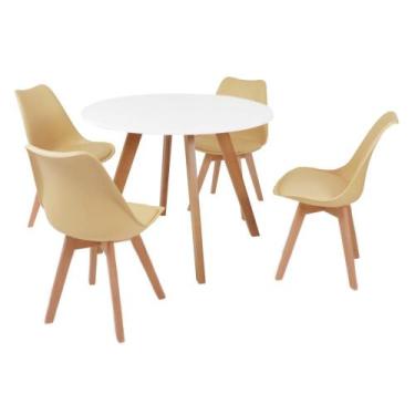 Imagem de Mesa Inês 100cm Branca + 4 Cadeiras Leda - Nude - Made Moveis Cedrense