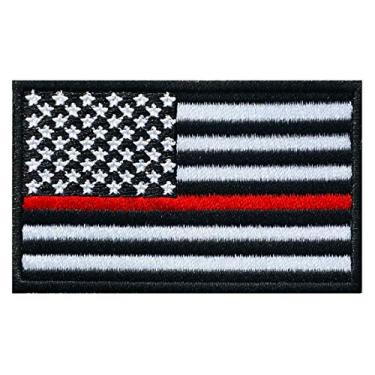 Imagem de Graphic Dust Fantasia de uniforme militar militar do exército dos EUA com a bandeira dos Estados Unidos bordada com ferro em aplique de linha vermelha fina