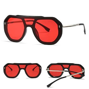 Imagem de Óculos de sol redondos superdimensionados moda feminina tendência grande armação verde uma peça óculos de sol masculino óculos de proteção ao ar livre, preto c6 vermelho, tamanho único