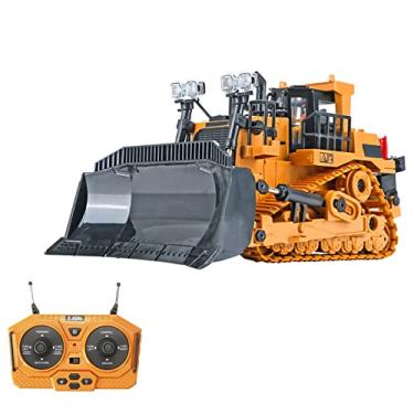 Imagem de LAURAG Escavadeira de controle remoto RC Bulldozer 1/24 2.4GHz 9CH RC caminhão de construção veículos de engenharia brinquedos educativos para crianças com música leve