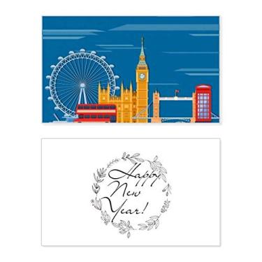 Imagem de London Eye Double Decker Buses Graffiti Ano Novo Cartão de felicitações Bless Mensagem presente