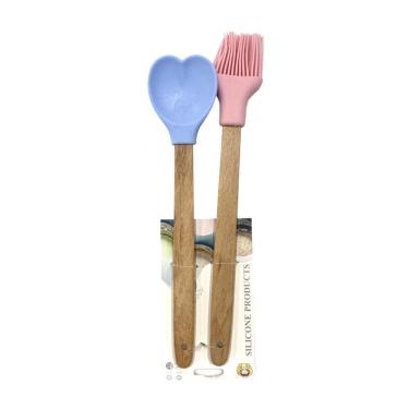 Imagem de Kit Colher e Pincel de Silicone Rosa e Azul - Quanhe