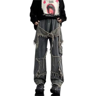 Imagem de Generic Jeans dos homens Mens Baggy Hip Hop Calças Jeans Em Linha Reta Moda Solta Streetwear Calças Jeans Calças Casuais,Blue,L