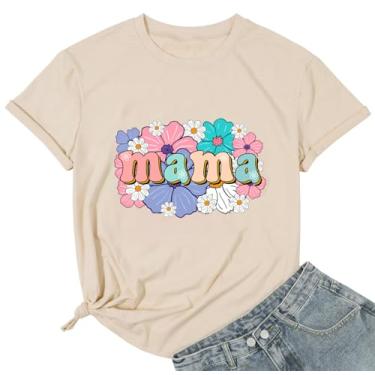 Imagem de Camiseta feminina Mama com estampa de vaca leopardo rosa estampa retrô Mama Letter Funny Graphic Camisa de manga curta, Flor, M