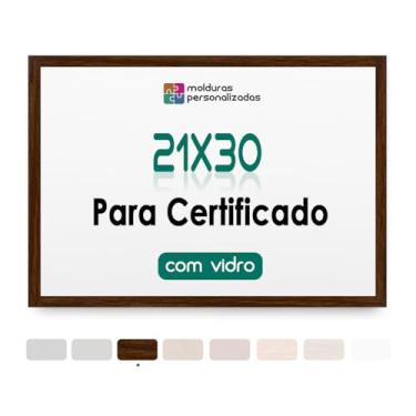 Imagem de Moldura Quadro A4 21x30 com Vidro para Imagem Foto Certificado Diploma (Marrom, 1,5 cm)