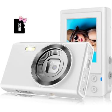 Imagem de BOFIDAR Câmera digital 1080p FHD infantil com cartão de 32 GB, 2 baterias, câmera digital branca pequena Digicam vintage, câmera fotográfica antiga, presente para crianças, adolescentes, meninas e