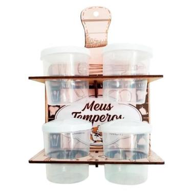 Imagem de Porta Temperos Em Madeira Parede Decor 4 Potes Meus Temperos - Retrofe