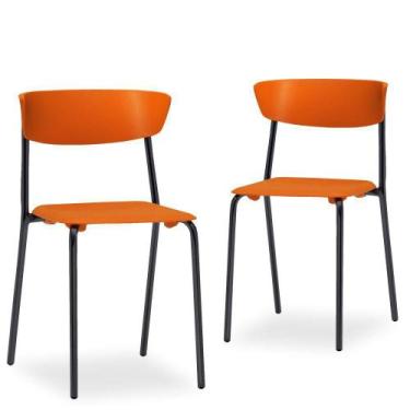 Imagem de Kit 02 Cadeiras Fixa Base Preta Empilhável Bit F02 Laranja - Lyam Deco