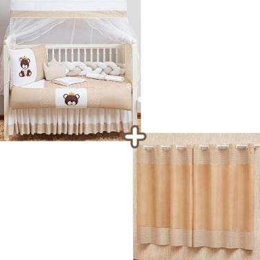 Imagem de Kit enxoval de berço rei rainha urso com cortina estampada 12 peças tr